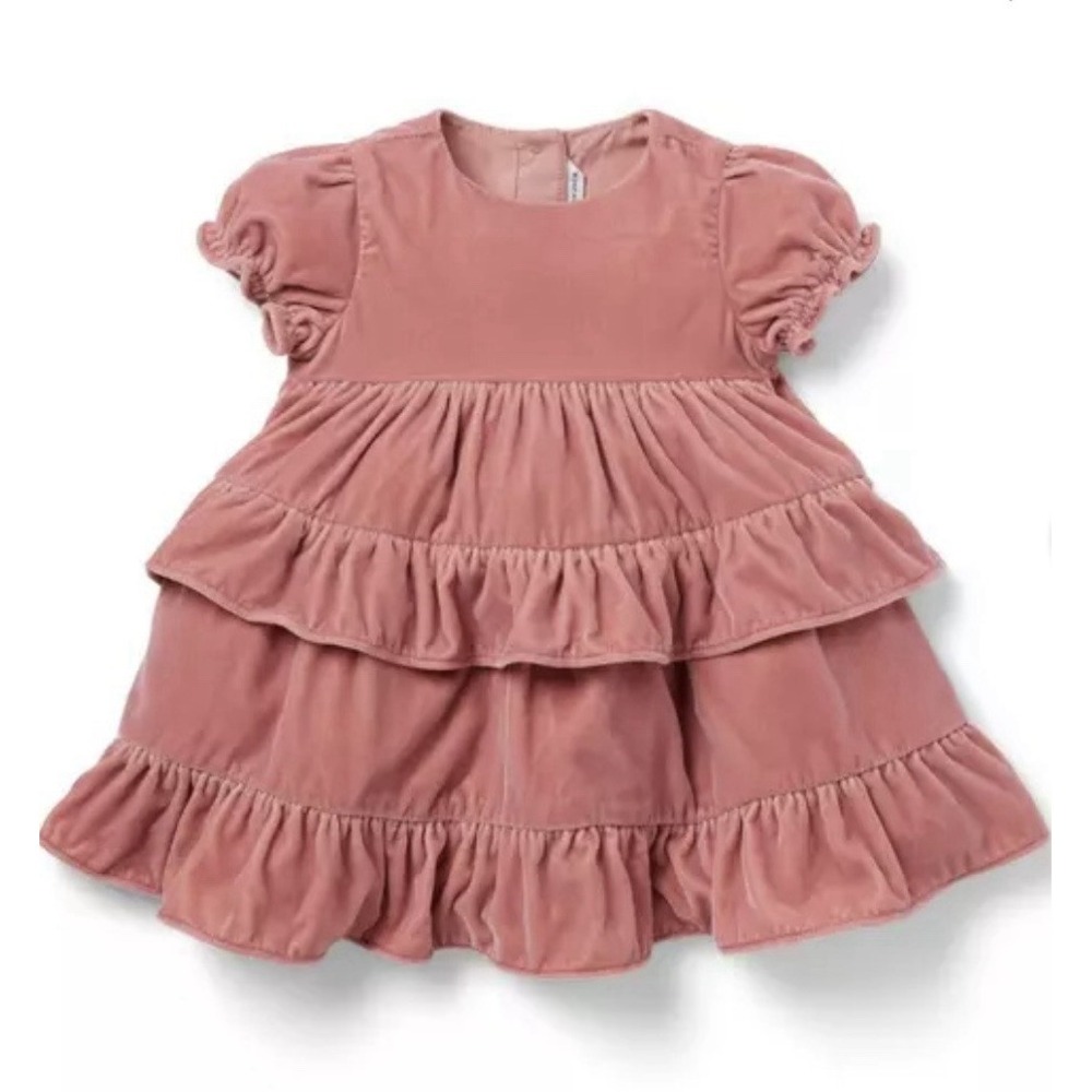 Janie and Jack Baby Girl Dress 6-12M Pink Tiered Ruffle Puff Sleeve Bloomers NWT